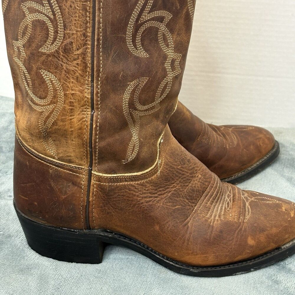 Vintage Frye Western Cowboy Boots Brown Leather USA Made Size 9M Distressed - Picture 6 of 15